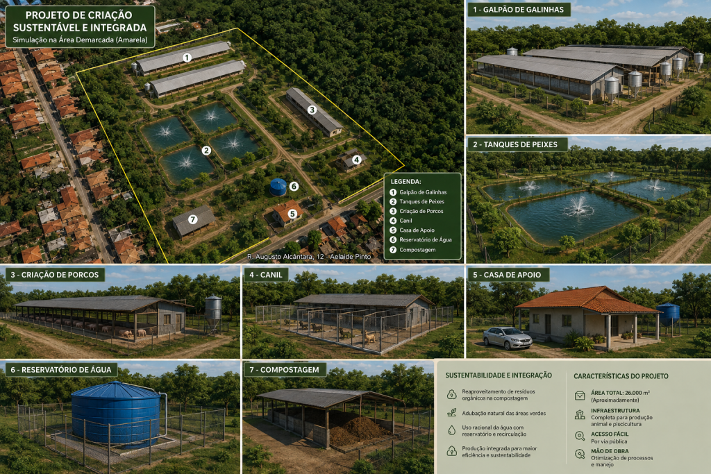 Projeto Rural Integrado: Produção de Aves, Peixes, Suínos, Cultivo Orgânico e Canil em uma Única Propriedade